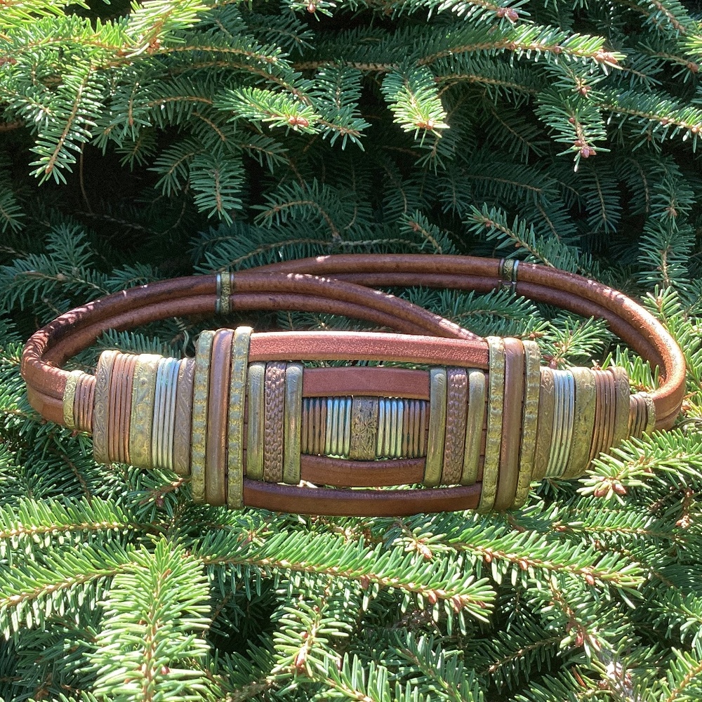 Brass Copper Thick Harness Leather Unique Design Boho Belt